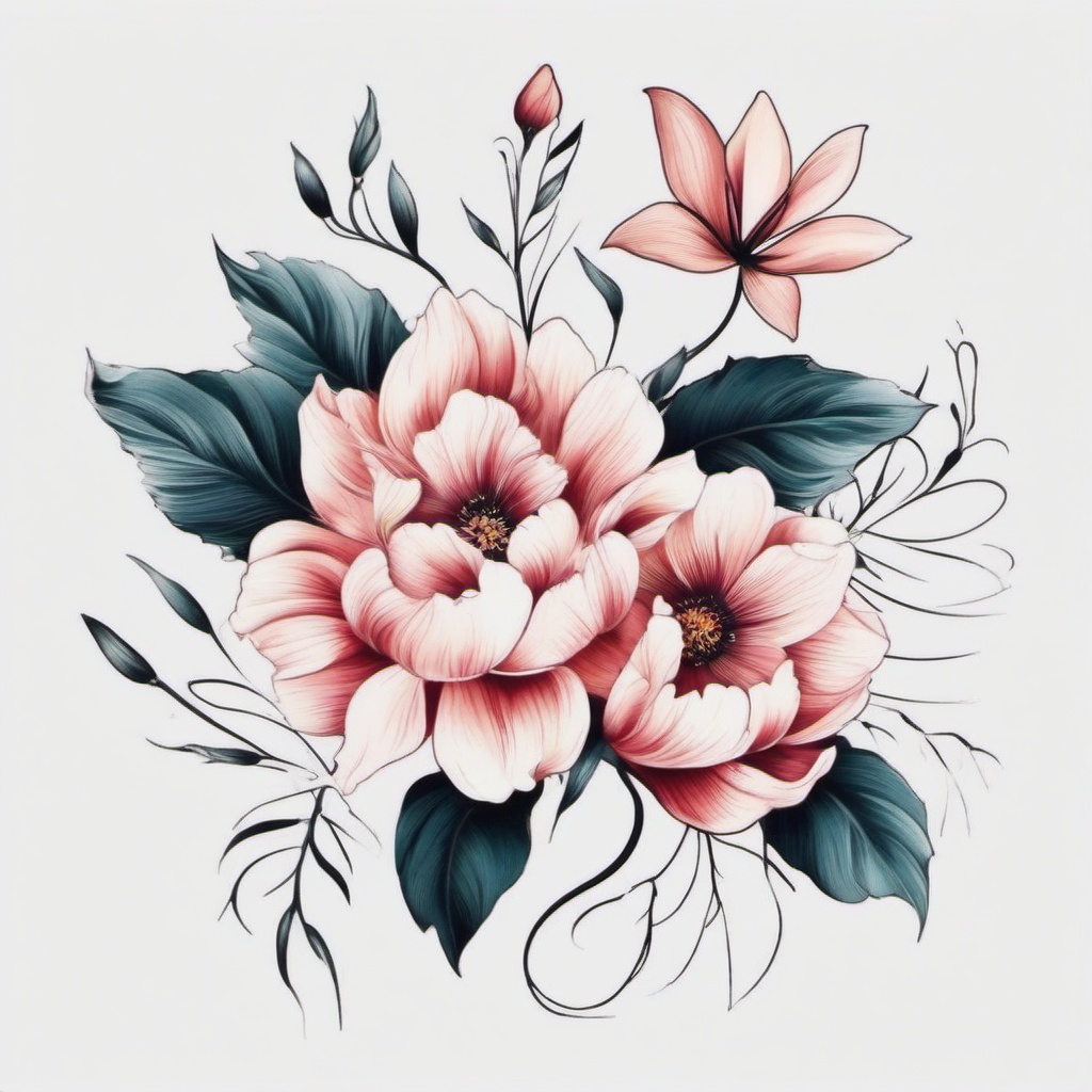 Flower Tattoo Ideas - Ideas and inspiration for tattoos with floral motifs.  simple color tattoo,minimalist,white background