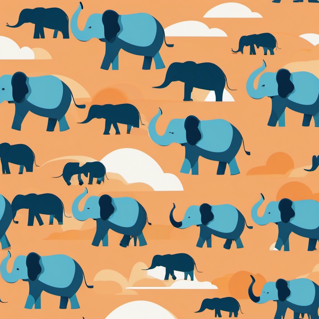 Elephant Herd Clip Art - A herd of elephants on the move,  color vector clipart, minimal style