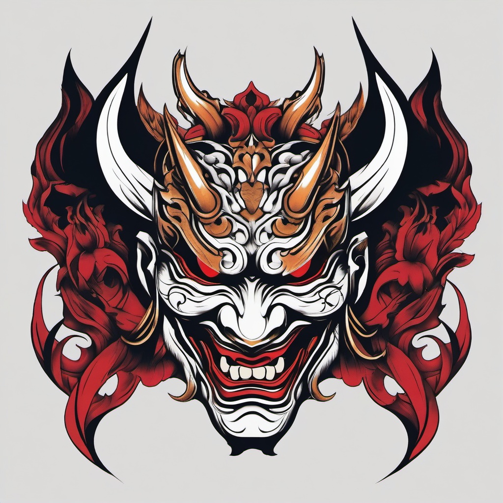 best hannya mask tattoo  simple color tattoo,white background,minimal