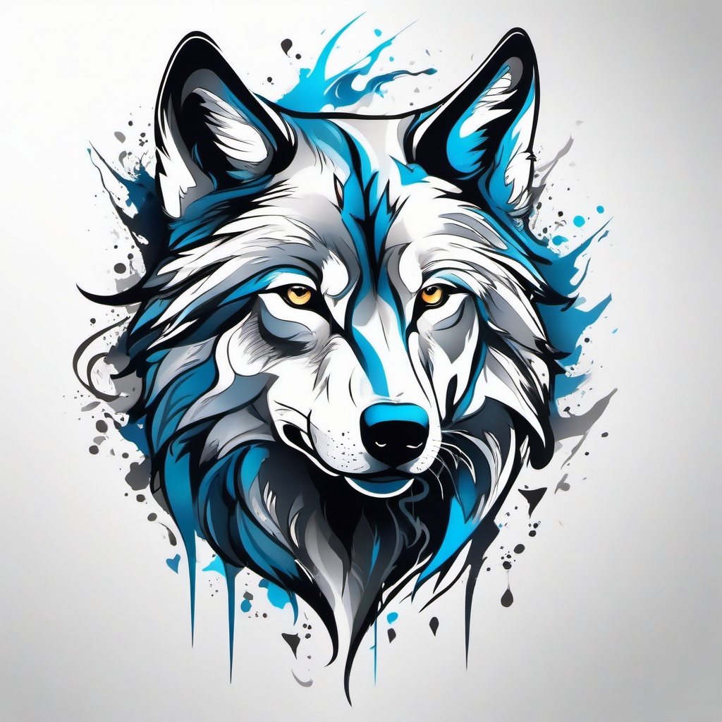 Wolf tattoo, Wild wolf tattoo, representing resilience and independence. , tattoo color art, clean white background