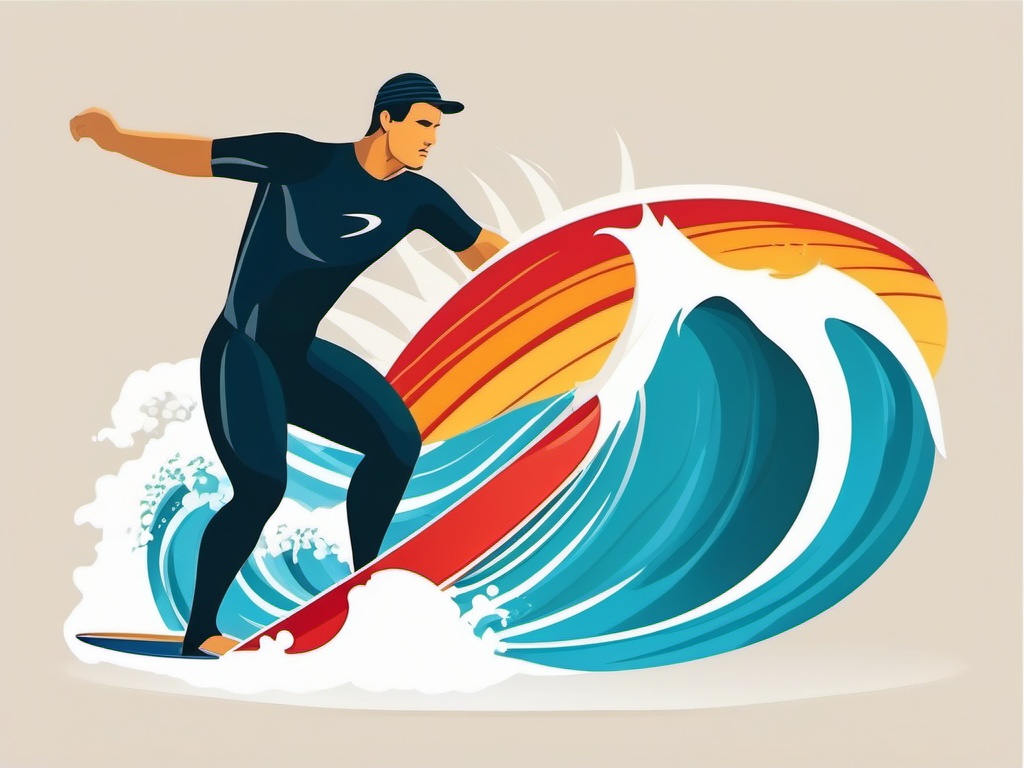 Surfing Pro Riding Big Waves Clipart - A professional surfer riding big waves.  color vector clipart, minimal style