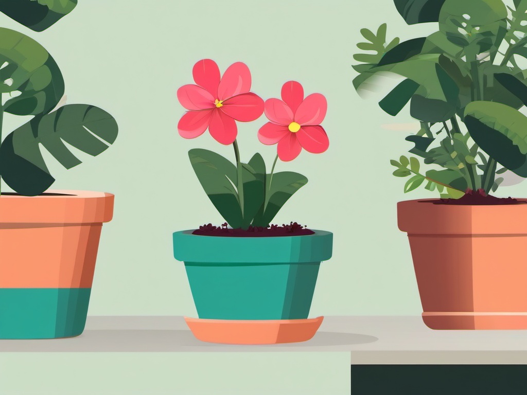 Flower in pot clipart, A potted plant with blooming flowers.  simple, 2d flat