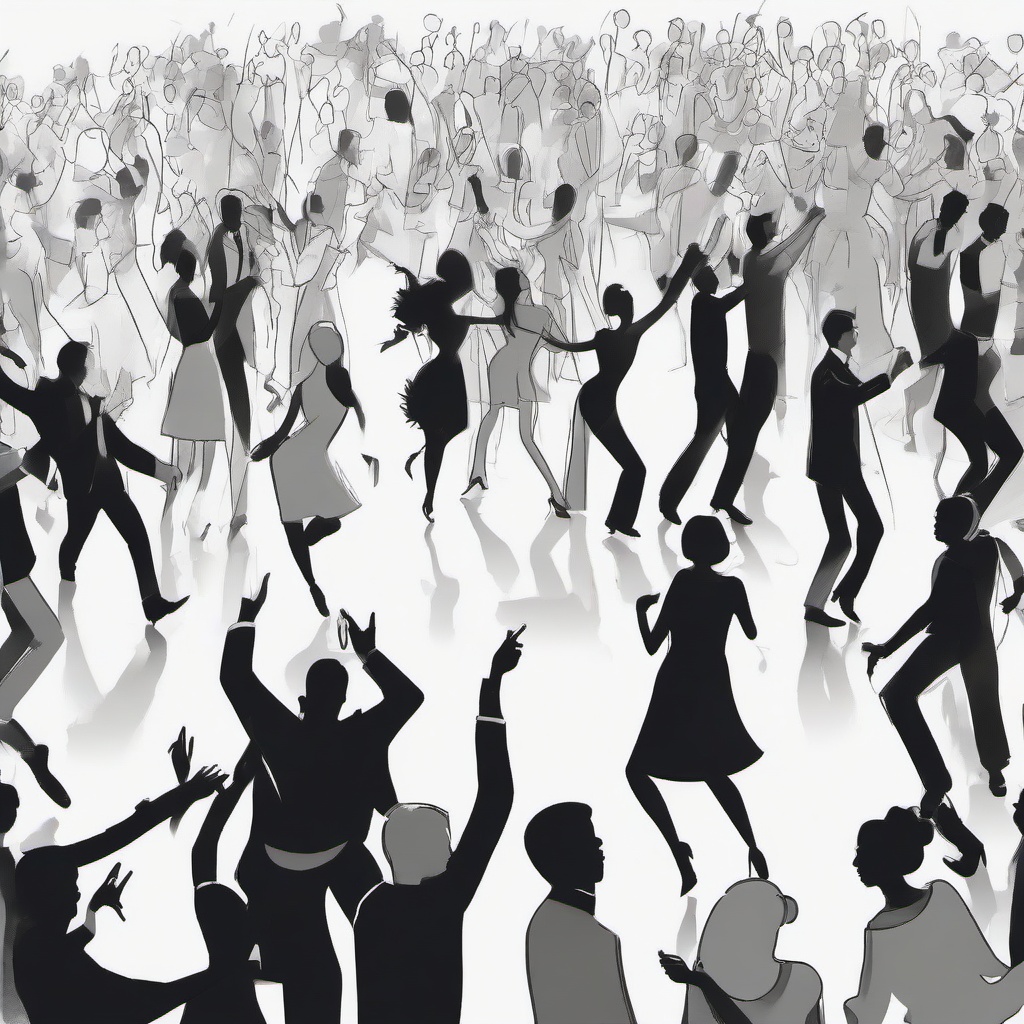 drawing of people dancing at a party  minimal rough sketch scribbles,doodles,black and white