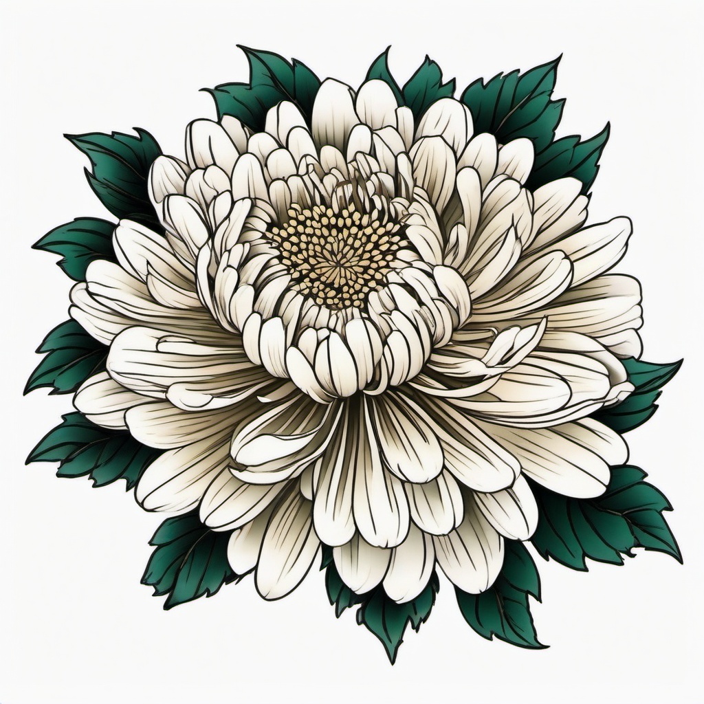 japanese traditional chrysanthemum tattoo  simple color tattoo,white background,minimal