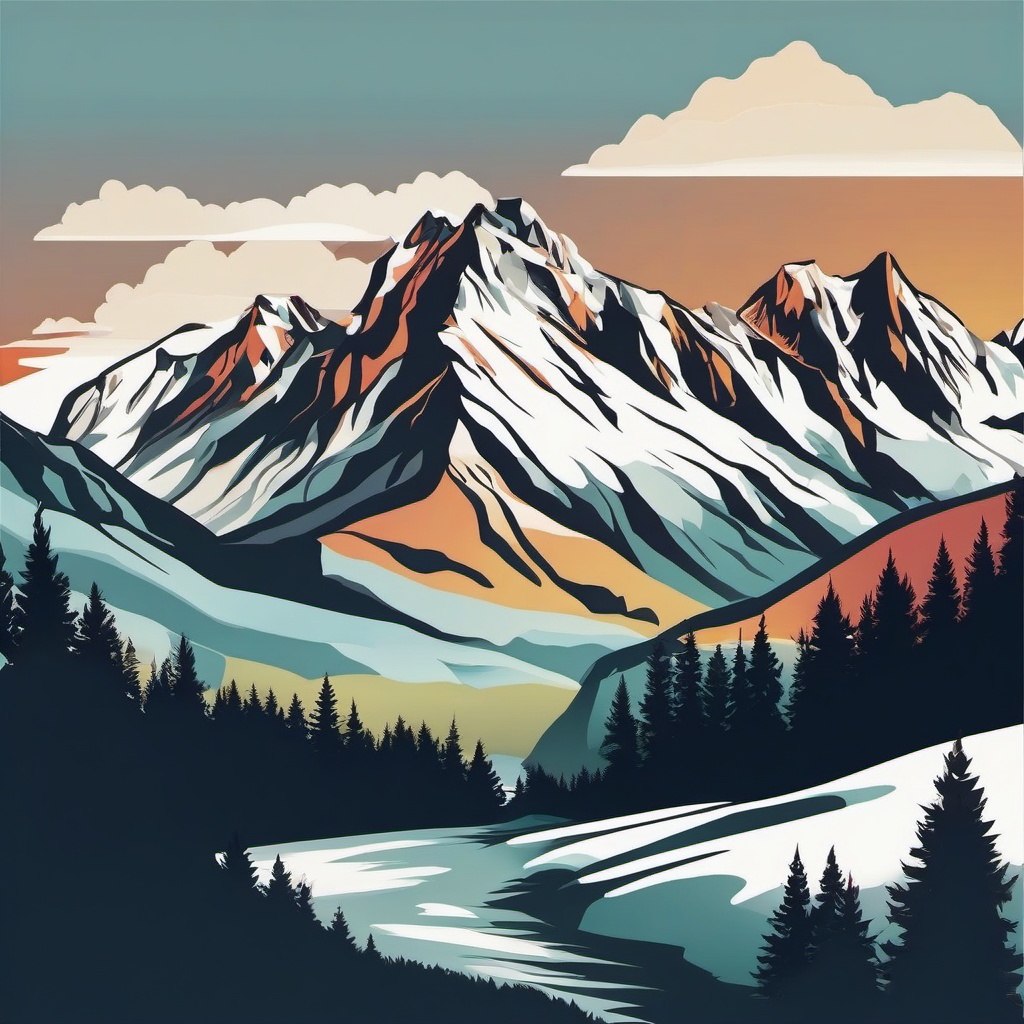 The Swiss Alps clipart - Stunning mountain range in Switzerland, ,color clipart vector style