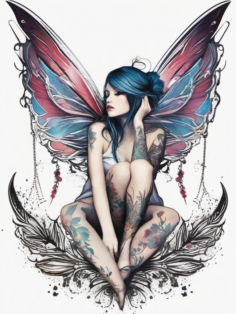 fairy grunge tattoos  simple color tattoo style,white background