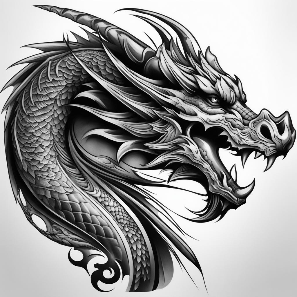 Dragon on shoulder tattoo, Artistic dragon tattoos designed for the shoulders.  color, tattoo style pattern, clean white background