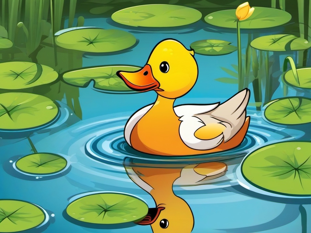 Duck Cartoon - Cartoon of duck swimming in a pond  