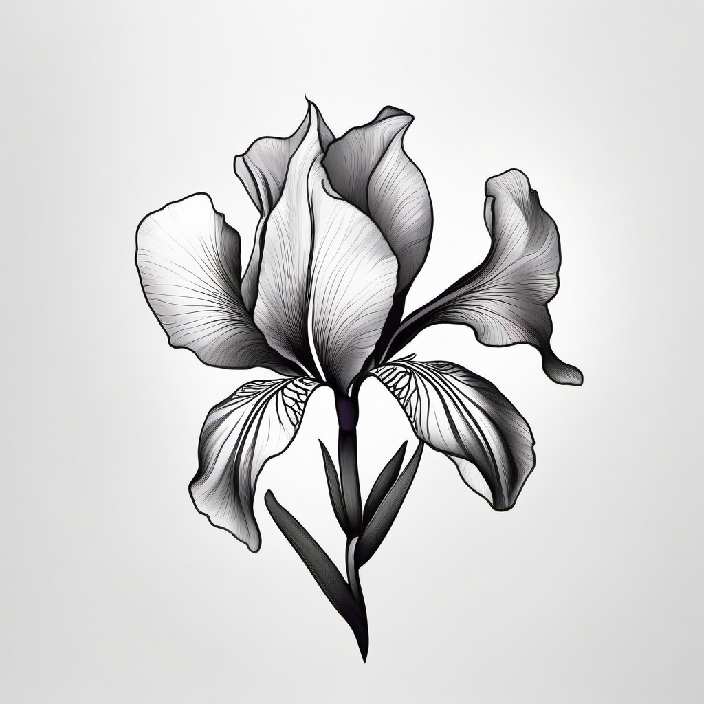 Iris Flower Tattoo - Tattoo featuring the iris flower, symbolizing wisdom and courage.  simple color tattoo,minimalist,white background