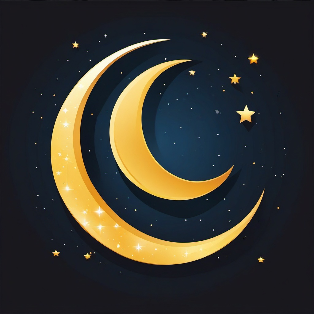 Moon and stars icon - Crescent moon and stars icon for nighttime,  color clipart, vector art