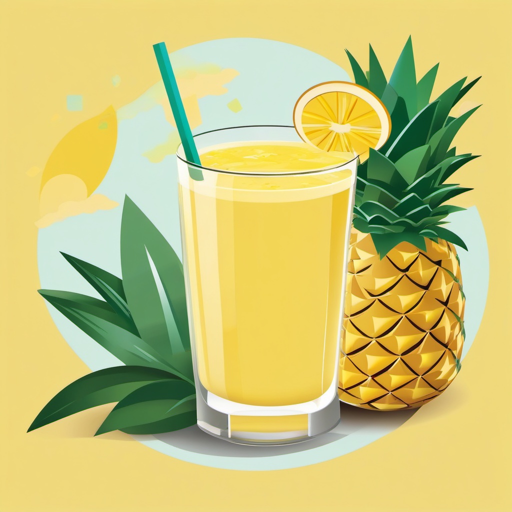 Pineapple Smoothie Clipart - A glass of refreshing pineapple smoothie with a straw.  color vector clipart, minimal style