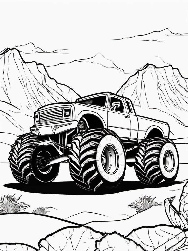 Monster Truck with Dinosaur Design Coloring Pages - Jurassic-Themed Trucks Covered in Scales  minimal black outline printable sheet, coloring page