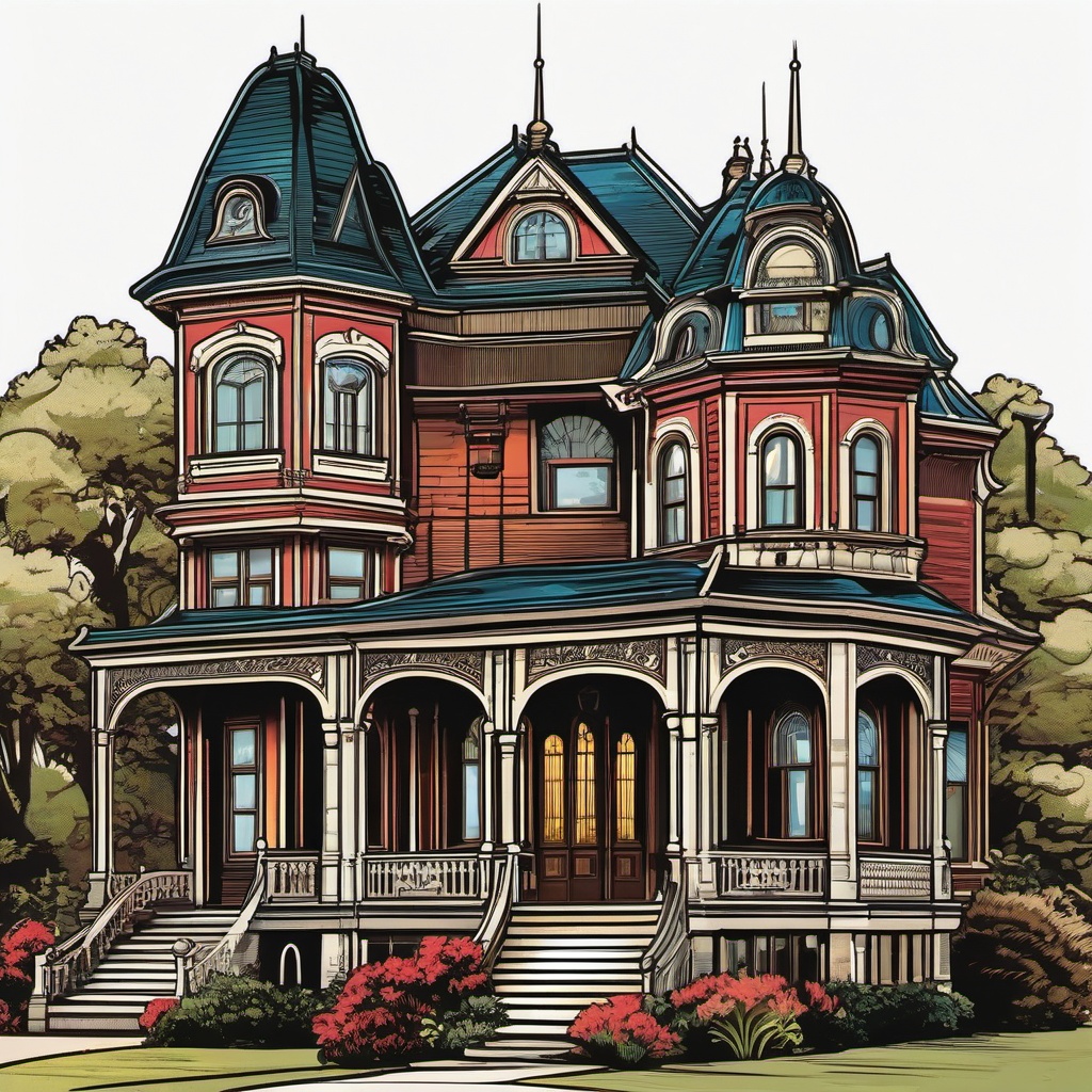 Victorian Mansion sticker- Vintage Charm Abode, , color sticker vector art