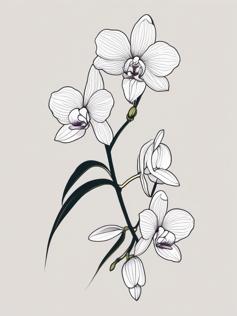 Japanese Orchid Tattoo - Orchid flower tattoo in Japanese style.  simple color tattoo,white background,minimal