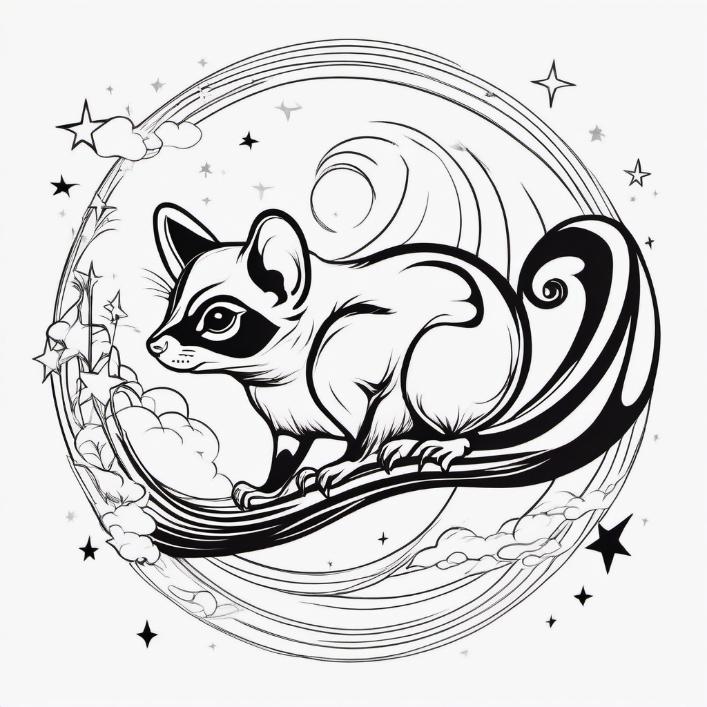 Sugar Glider Tattoo - Cute sugar glider gliding through the night sky  few color tattoo design, simple line art, design clean white background