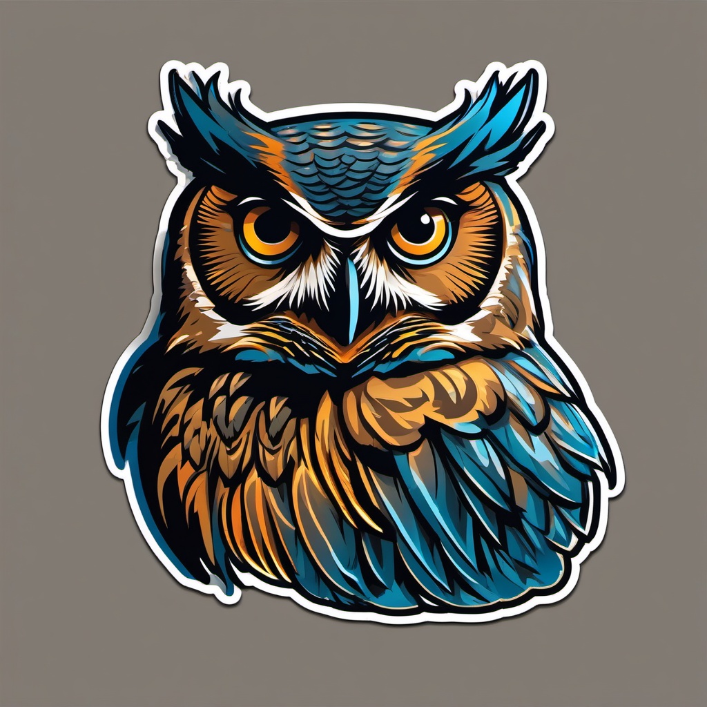 Great Horned Owl Sticker - A great horned owl with distinctive tufts of feathers, ,vector color sticker art,minimal