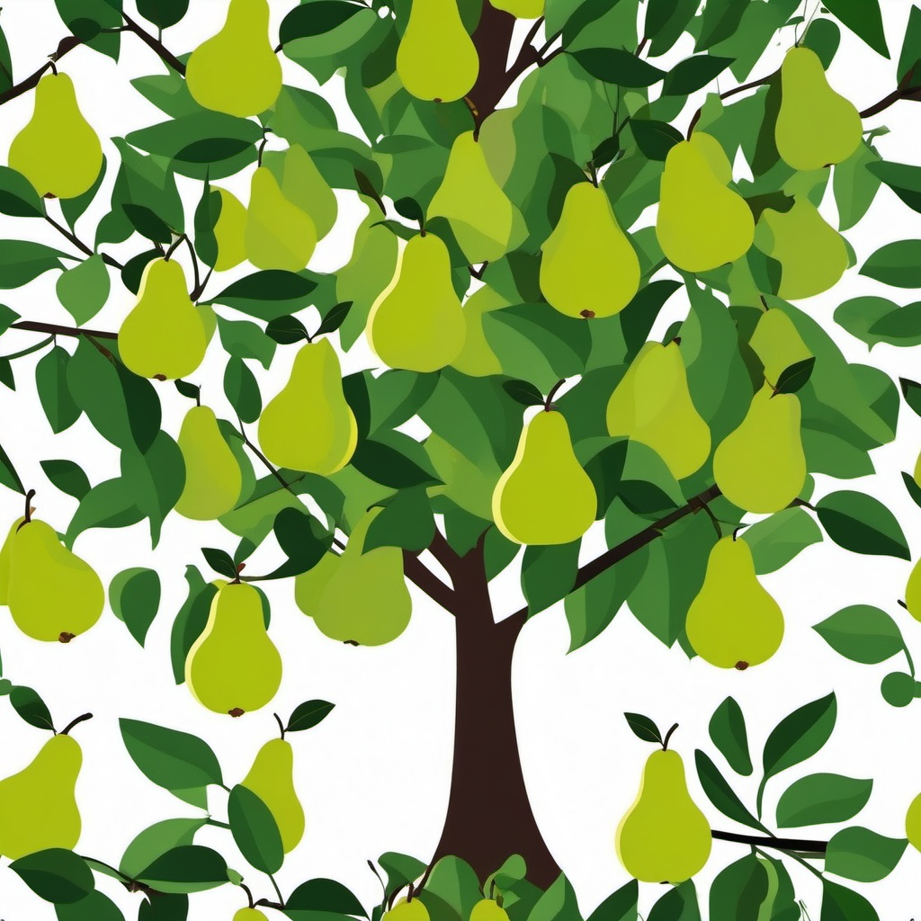 Pear Tree Clipart - A pear tree loaded with ripe green pears.  color vector clipart, minimal style