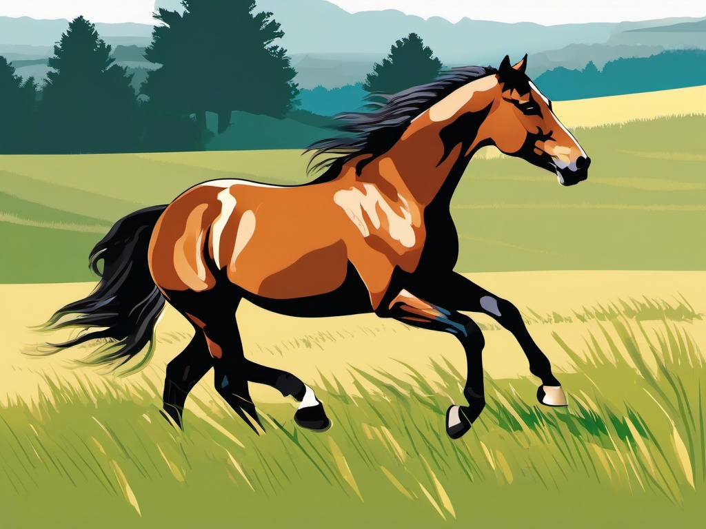 Horse Clipart - Horse galloping freely in an open meadow , minimal, 2d