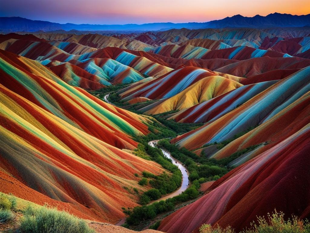 zhangye danxia national geological park - capture the mesmerizing night view of zhangye danxia's rainbow-colored mountains, where the natural beauty is accentuated by moonlight. 