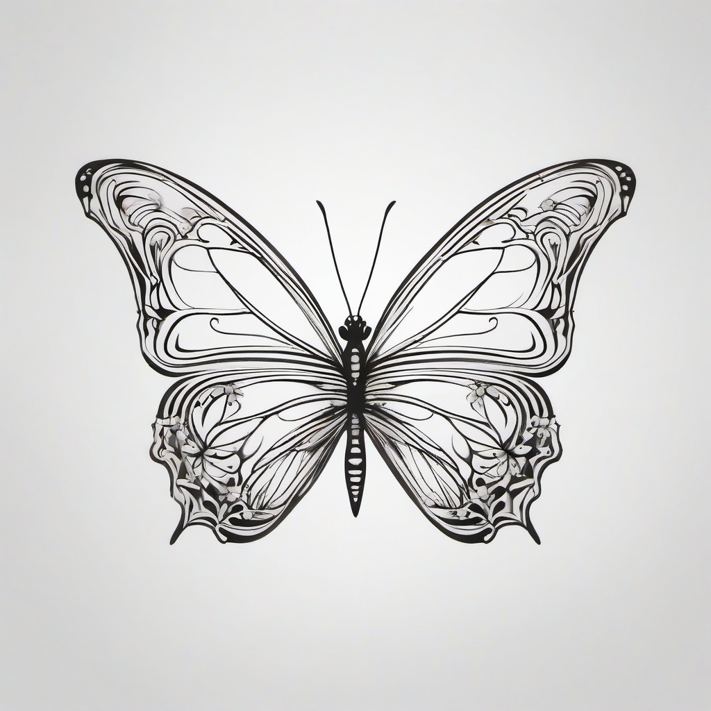 outline of a butterfly tattoo  simple color tattoo,white background,minimal