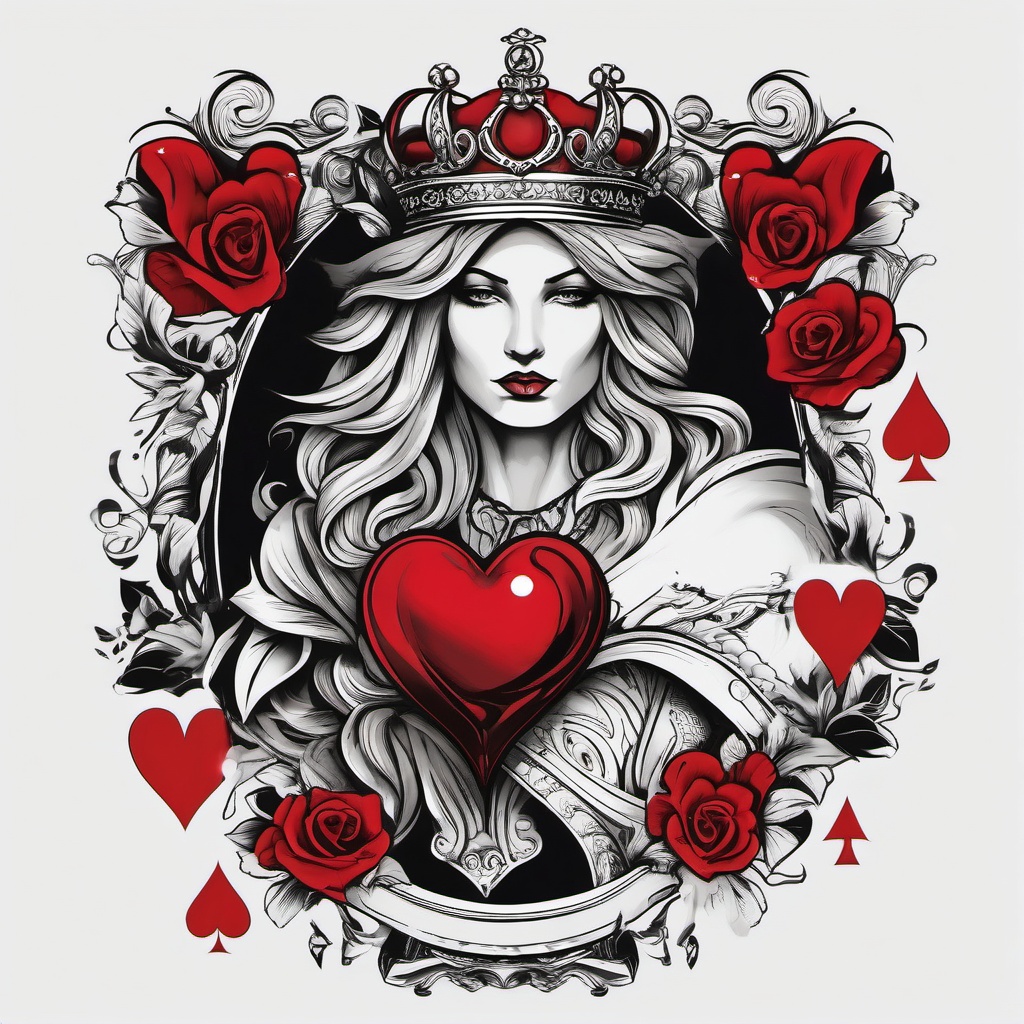 Tattoo king of hearts, King of hearts, a card denoting power and love, immortalized in ink. , tattoo color art, clean white background