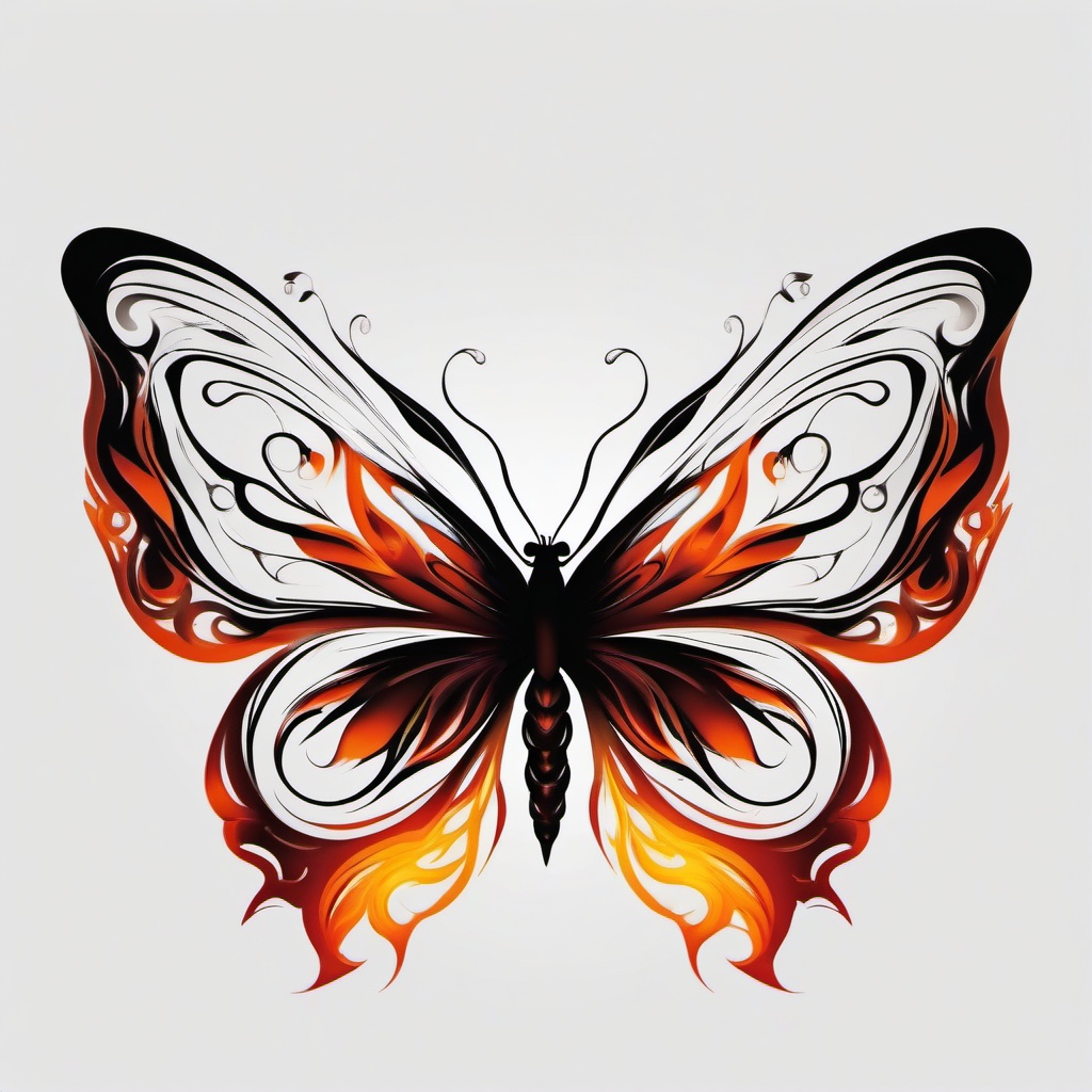 butterfly flames tattoo  simple color tattoo, minimal, white background