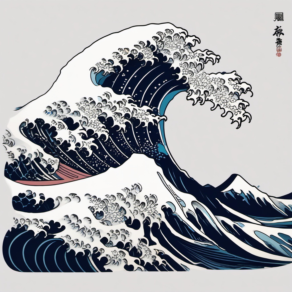 the great wave off kanagawa tattoo  simple color tattoo,white background,minimal