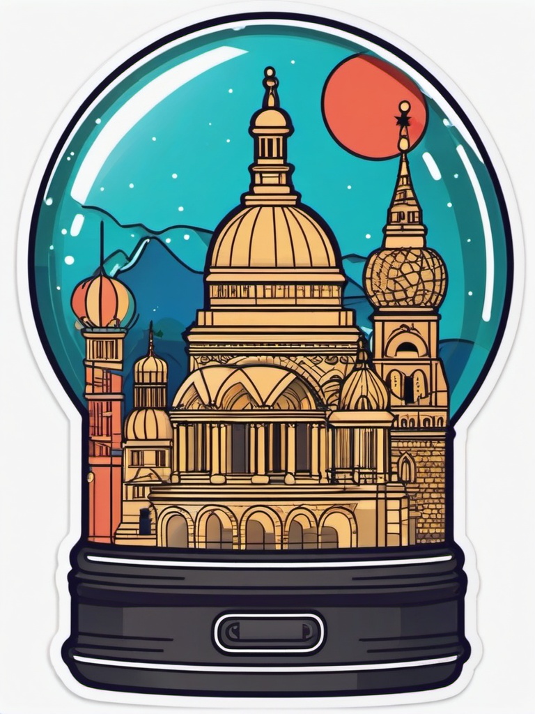 Snow globe with landmarks sticker- Souvenir and festive, , sticker vector art, minimalist design