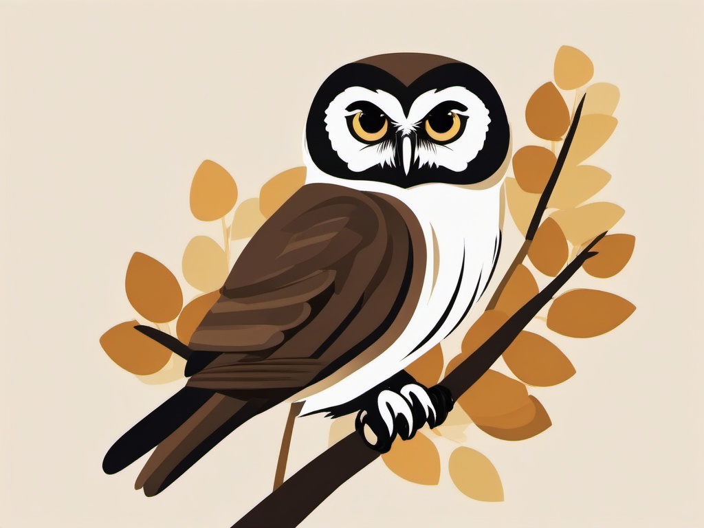 Spectacled Owl Clip Art - Spectacled owl perched in a tree,  color vector clipart, minimal style