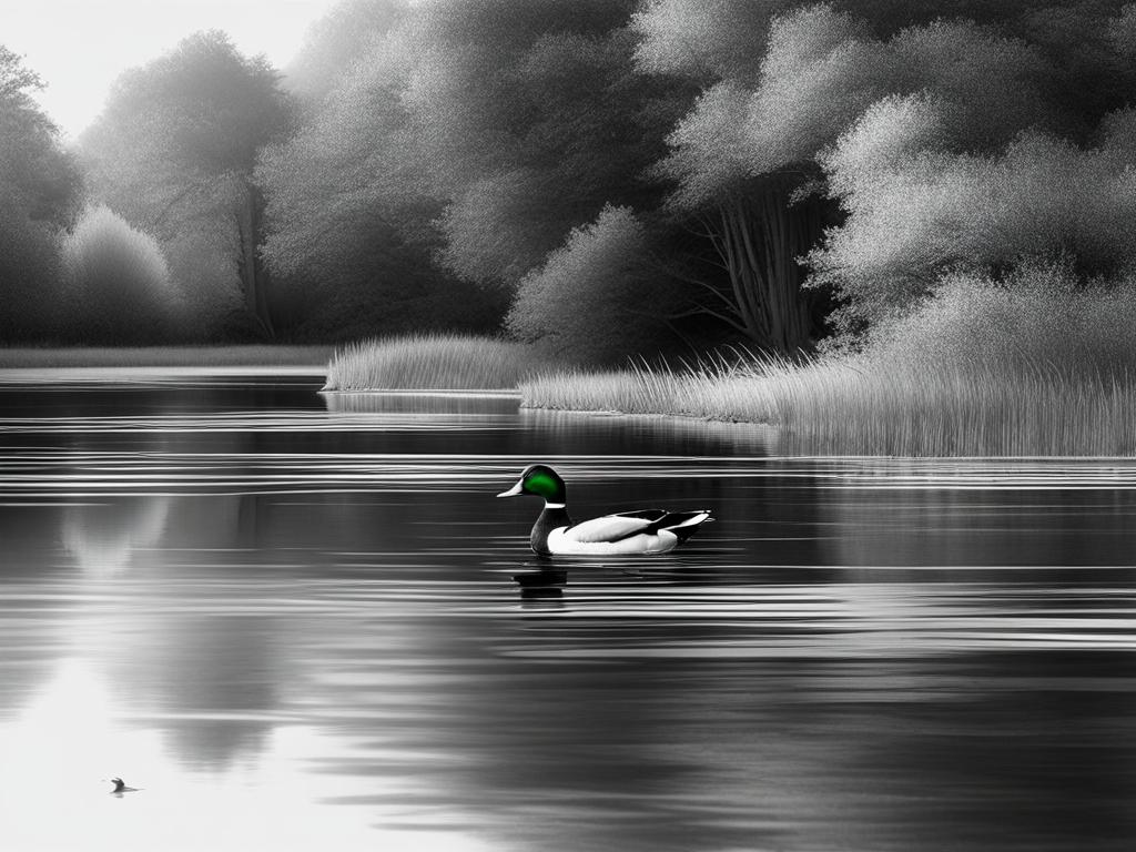 duck clipart black and white on a calm pond - gliding gracefully. 