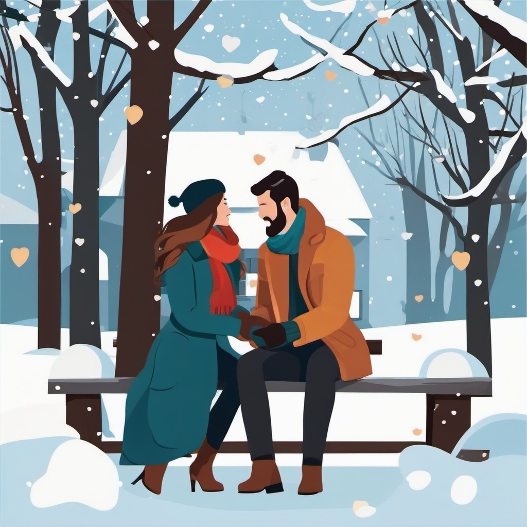 Winter Engagement clipart - Romantic engagement scene in winter, ,vector color clipart,minimal