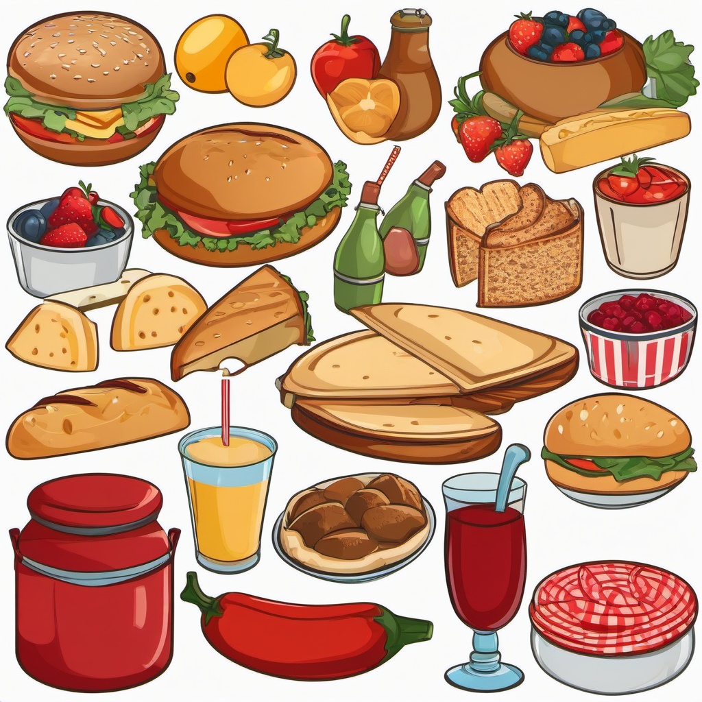 Food clipart - food items arranged for a picnic  