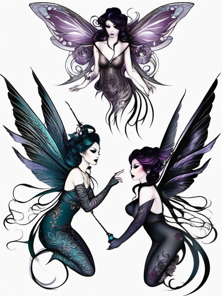 dark fairies tattoos  simple color tattoo style,white background