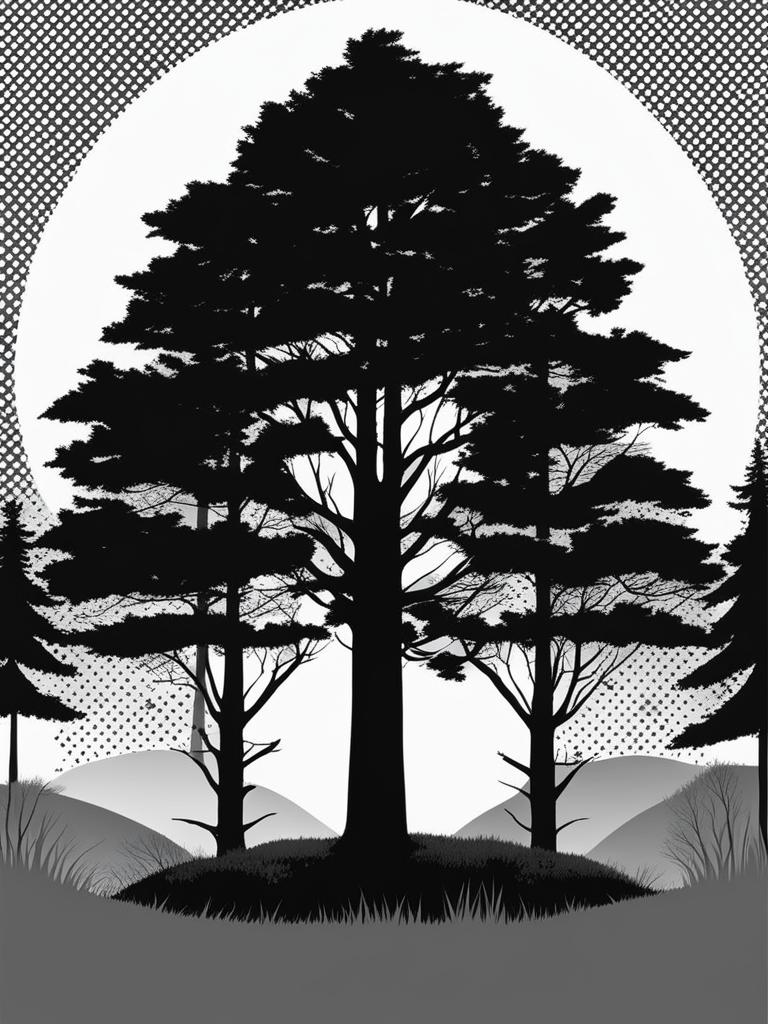 tree clipart black and white - standing tall in a monochrome forest. 