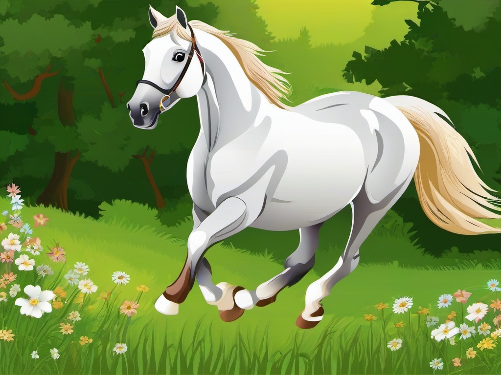 Horse Cartoon - Cartoon of horse galloping through meadow  