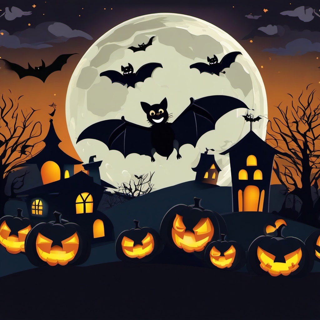 Happy Halloween clipart - bats flying in the moonlight  clipart