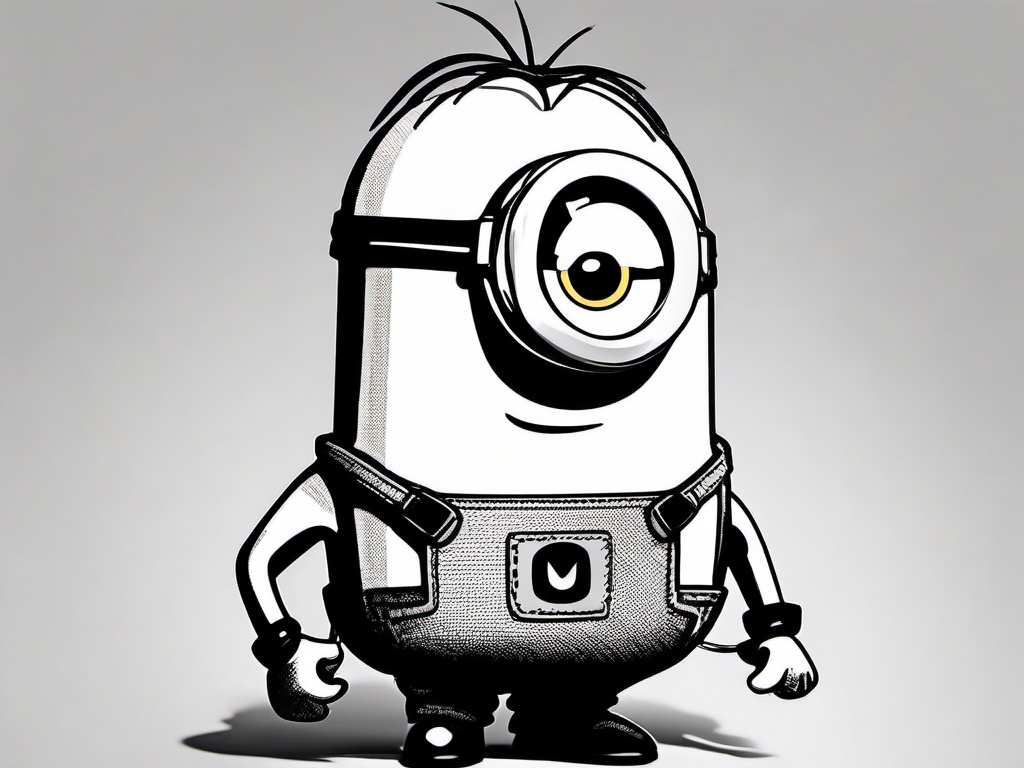 drawing of a minion in a party  minimal rough sketch scribbles,doodles,black and white