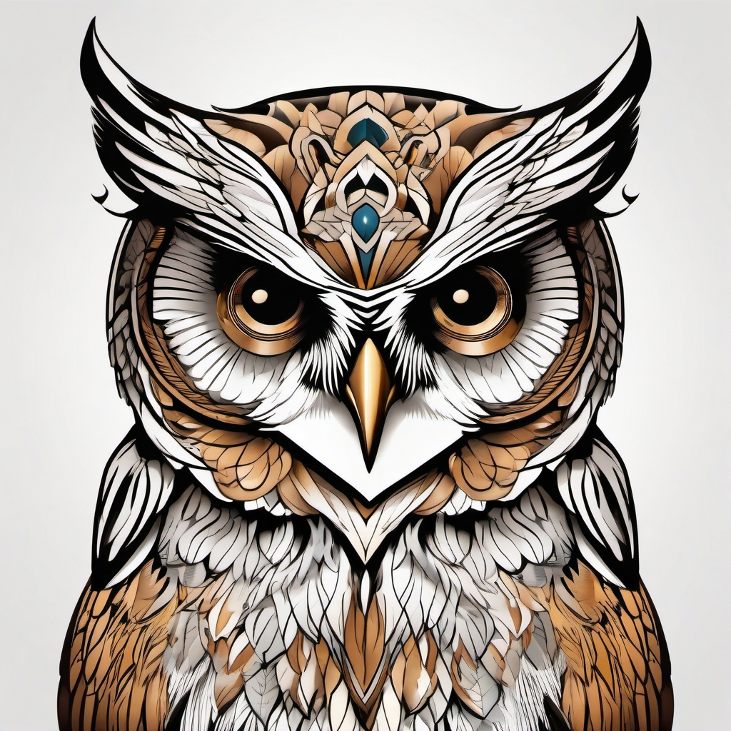 Athena's owl tattoo. Wisdom in flight.  color tattoo style, minimalist design,white background