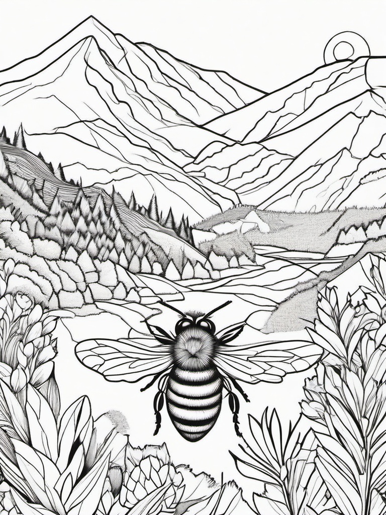 Bumble Bee Coloring Pages - Bumble Bee in the mountains  simple coloring pages