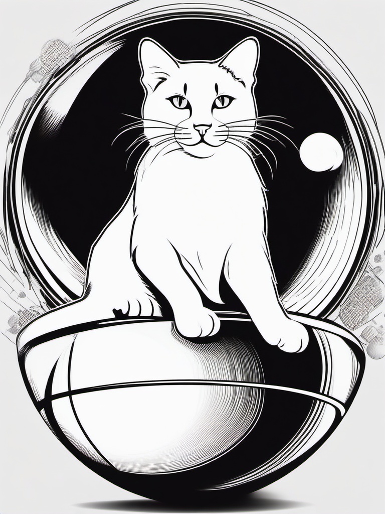 Cat on a Ball Coloring Pages - Playful Cat Balancing on a Sphere  minimal black outline printable sheet, coloring page