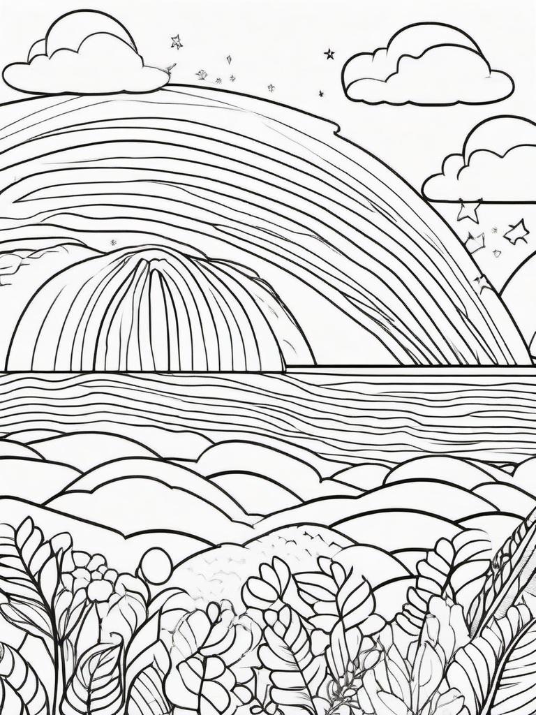 Rainbow Coloring Page - Rainbow theme with seasonal elements.  easy,simple,minimal,coloring pages,black and white outline