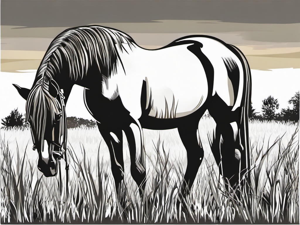 Horse clipart - horse grazing in a meadow  