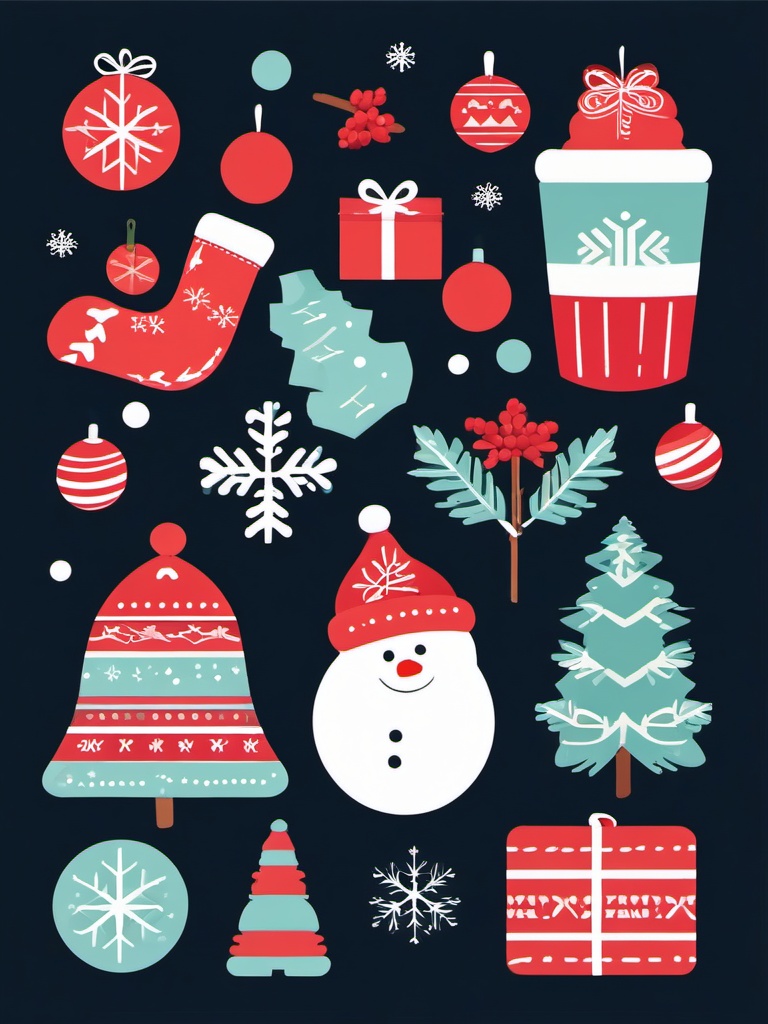 Winter Traditions clipart - Illustration of winter holiday traditions, ,vector color clipart,minimal