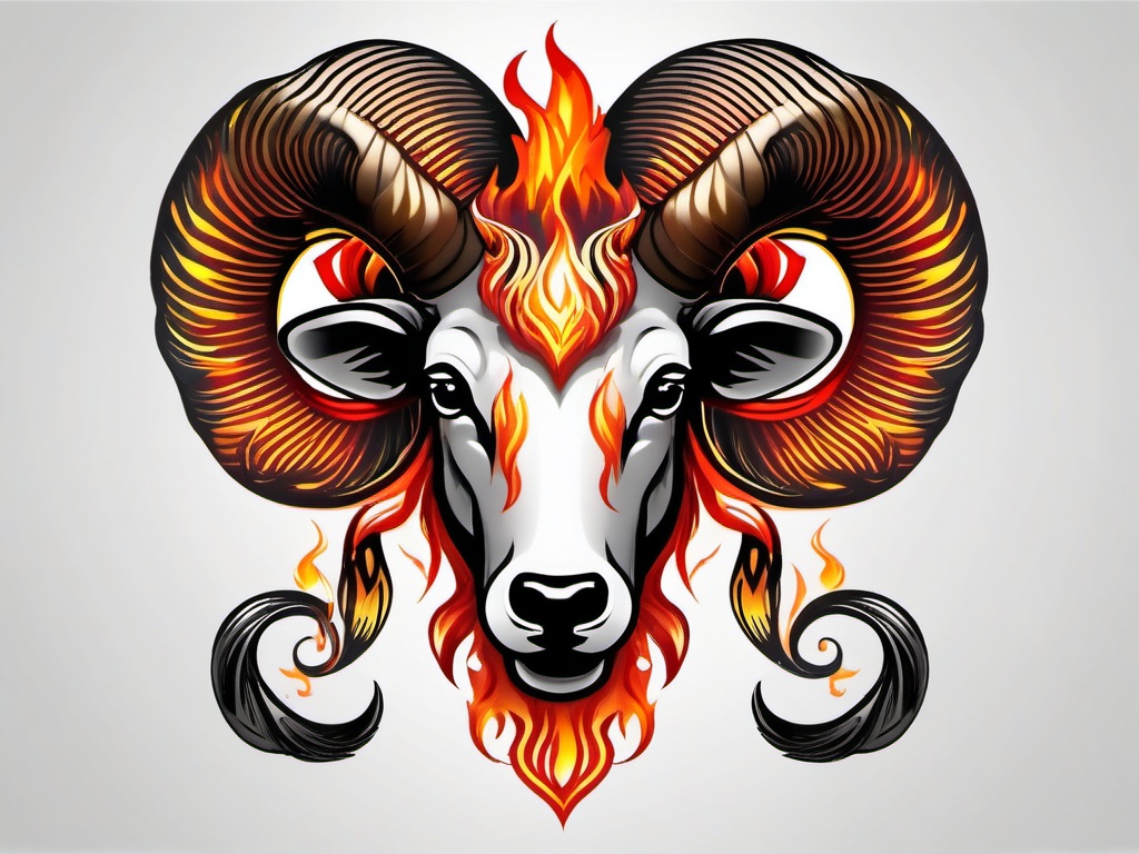 fire aries tattoo  simple color tattoo,white background