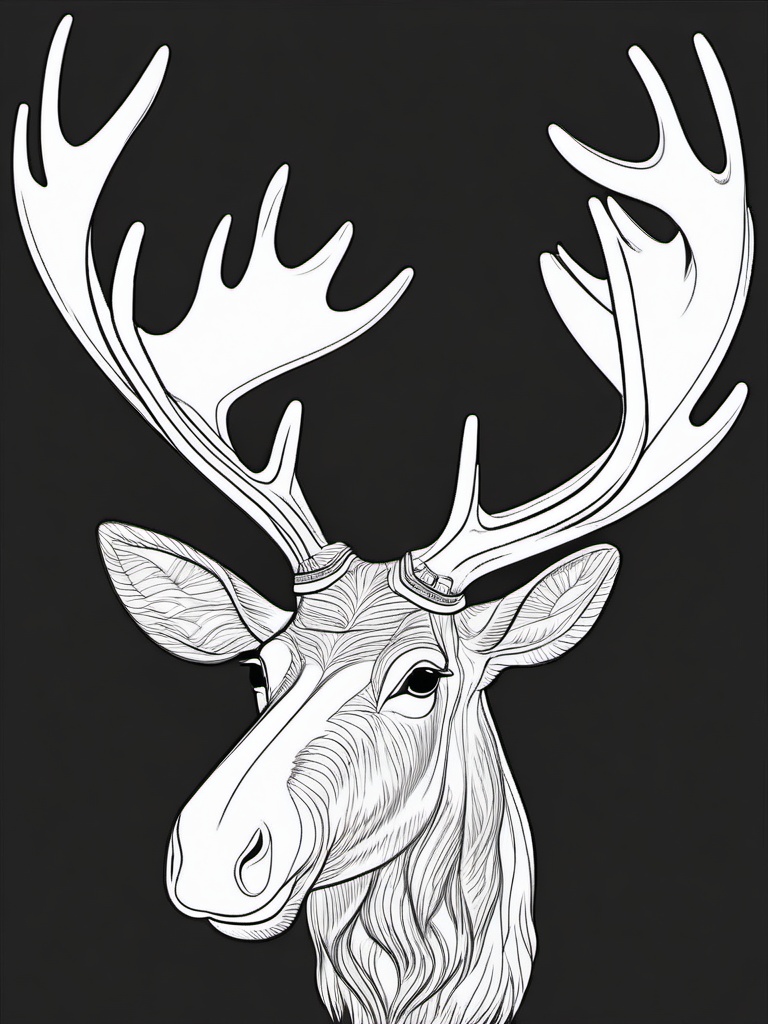 Moose Coloring Page - Large Antlered Grazer  black outline printable coloring page