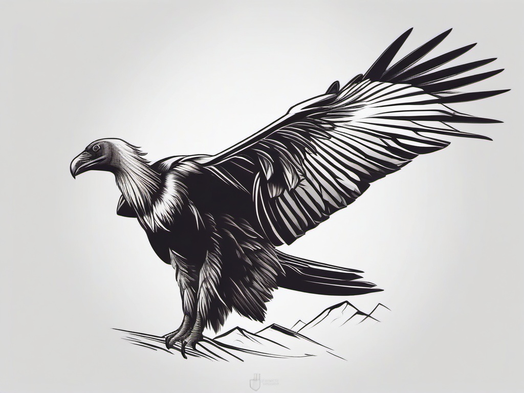 Vulture Tattoo - Vulture surveying landscape  minimalist tattoo design, white background