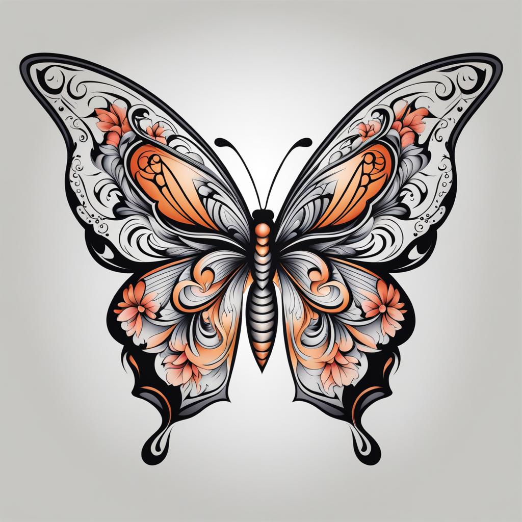 Tattoo simple butterfly,Expressing beauty and simplicity in tattoo art. , color tattoo design, white background