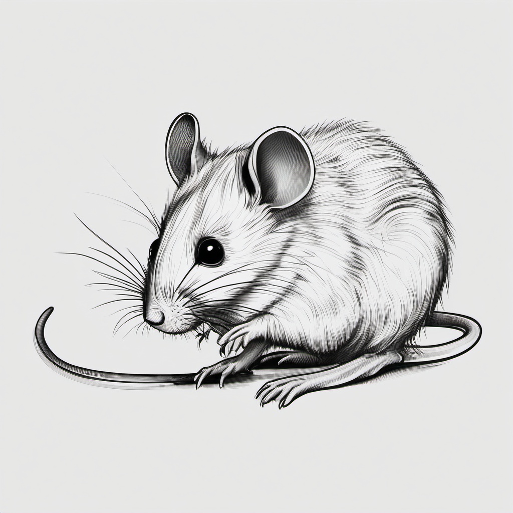 drawing of a mouse with a long tail  minimal rough sketch scribbles,doodles,black and white