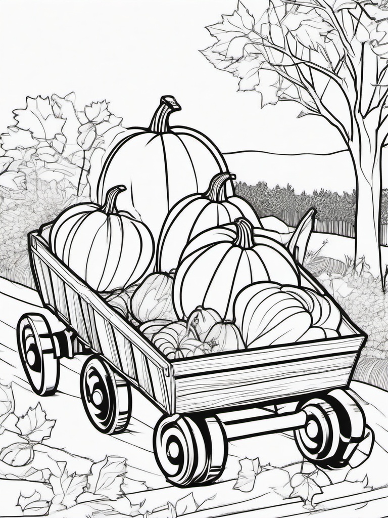 Pumpkin in a Wagon Coloring Pages - Pumpkins Being Pulled in a Wagon  minimal black outline printable sheet, coloring page