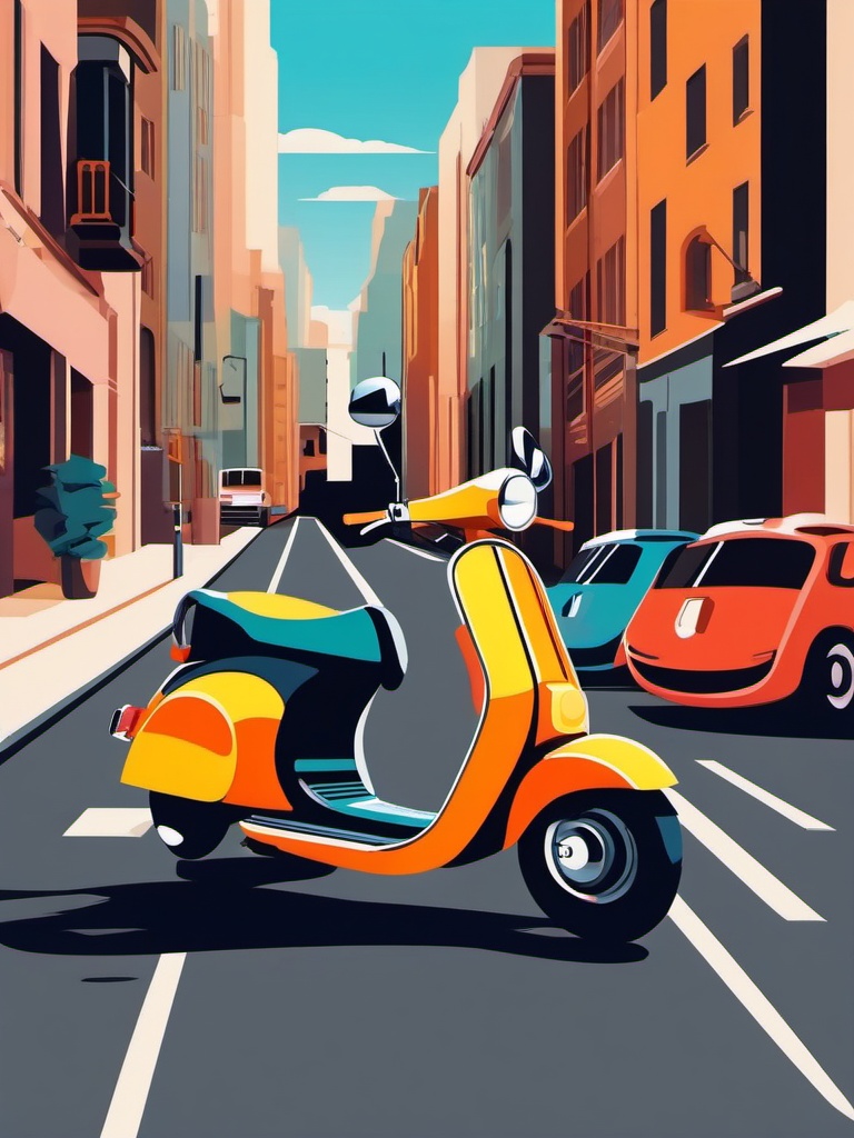 Scooter Clipart - A scooter navigating city streets.  transport, color vector clipart, minimal style